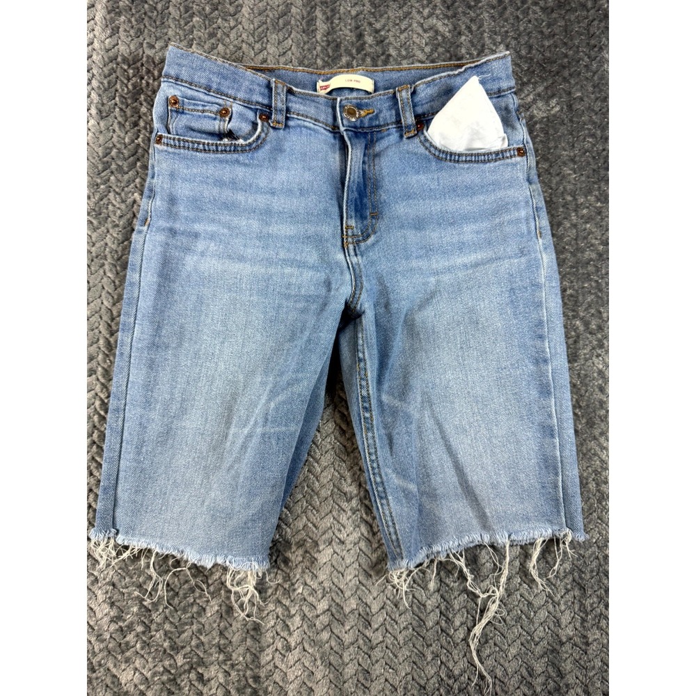 Levi's Low Pro Cut-Off Short Womens 10 Blue Whiskering Denim‎ Cotton Medium Wash